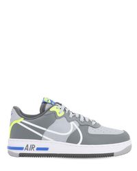 Sneakers grigie Air Force 1 React in pelle con swoosh bianco ... Sneakers grigie Air Force 1 React in pelle con swoosh bianco ...