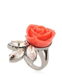 Mawi | Pink Rose & Crystal Leaf Ring | Lyst