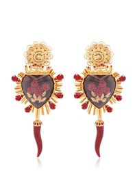 Dolce & Gabbana | Metallic Sacred Heart & Rose Earrings | Lyst