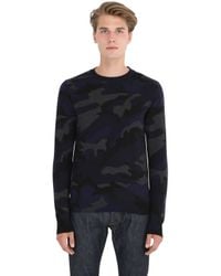 Valentino | Blue Camouflage Intarsia Cashmere Sweater for Men | Lyst