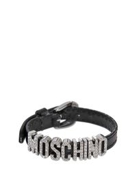 Moschino | Black Logo Lettering Leather Bracelet | Lyst