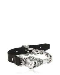 Emanuele Bicocchi | Metallic Skull Silver Chain & Leather Bracelet for Men | Lyst