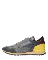 Valentino | Gray Rockrunner Canvas & Leather Sneakers for Men | Lyst