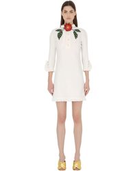 Gucci | White Embellished Washed Cotton & Linen Dress | Lyst