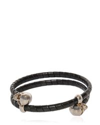 Alexander McQueen | Black Skull Leather Covered Wrap Bracelet for Men | Lyst