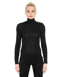 Balmain | Black Gold Buttons Turtleneck Wool Sweater | Lyst