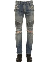 Balmain | Blue Faded Stretch-Denim Biker Jeans for Men | Lyst