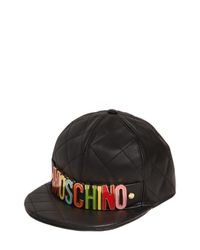 Moschino | Black Logo Lettering Quilted Leather Hat for Men | Lyst