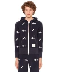 Thom Browne Blue Sharks Hooded Cotton Sweatshirt for men