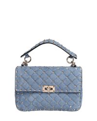 Valentino Blue Medium Spike Quilted Suede Shoulder Bag