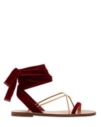 Valentino Red 10mm Velvet & Leather Lace Up Sandals