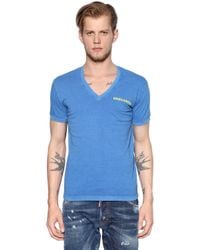 DSquared² | Blue Printed Cotton Jersey V-neck T-shirt for Men | Lyst