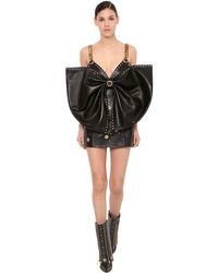 Fausto Puglisi Black Detachable Bow Leather Mini Dress