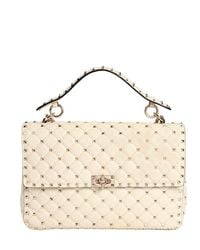 Valentino White Large Spike Quilted Leather Bag