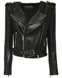 balmain leather jacket womens