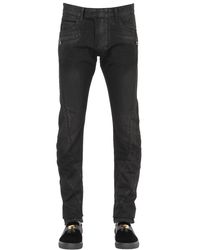 Balmain 17cm Washed & Waxed Cotton Denim Jeans in Black for Men - Lyst