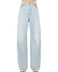 Maison Margiela Blue Cutout Cotton Denim Wide Leg Jeans