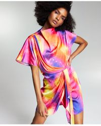 Bar Iii Zerina Akers Tie Dye Satin Wrap Dress, Created For Macy's | Lyst