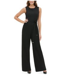 Tommy Hilfiger Synthetic Crepe Belted Jumpsuit in Black - Lyst