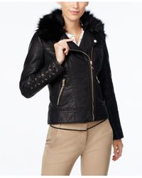 guess leather jacket with fur