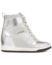 Bebe Sport Charlane Wedge Sneakers In Silver Metallic Lyst