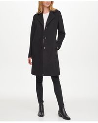dkny black wool blend coat
