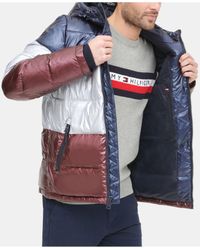 tommy hilfiger men's pearlized performance hooded puffer coat