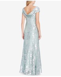 Tahari Metallic-print Draped Gown