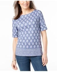 Karen Scott Cotton Elbow-sleeve Top, Created For Macy's in Blue - Lyst