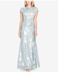 Tahari Metallic-print Draped Gown