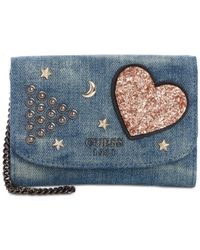 Guess In Love Denim Double Date Wallet in Denim/Silver (Blue) | Lyst