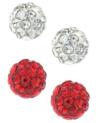 Giani Bernini Crystal 4mm 2-pc Set Pave Stud Earrings In Sterling Silver, Available In Black And White Or Red And White