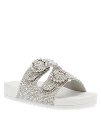 Betsey Johnson Synthetic Trudy Rhinestone Slide Sandals in White | Lyst