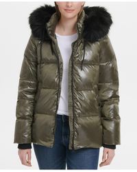 dkny faux fur hooded puffer jacket