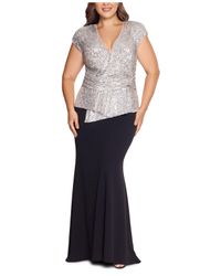 scuba crepe popover faux wrap gown