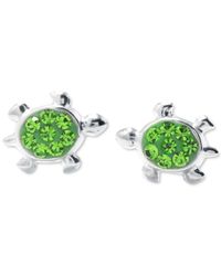 Giani Bernini Green Crystal Turtle Stud Earrings (3/8") In Sterling Silver
