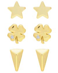Link Up Metallic Link Up 3-piece Set Clover, Star And Triangle Stud Earrings In 18k Gold Over Sterling Silver