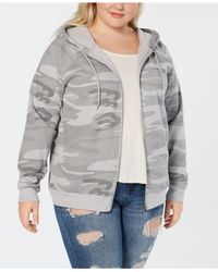 Hybrid Gray Plus Size Camo-print Zip-up Hoodie