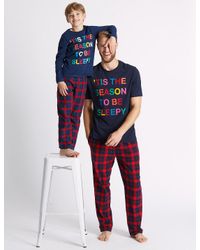 Marks Spencer Mens Festive Print Pyjama Set In Blue For Men Lyst