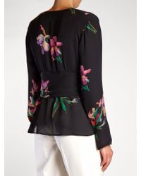 Etro Black Iris-print Wrap Blouse