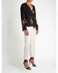 Etro Black Iris-print Wrap Blouse