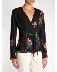 Etro Black Iris-print Wrap Blouse