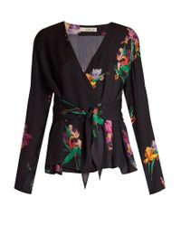 Etro Black Iris-print Wrap Blouse