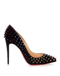 Christian Louboutin Suede Follie Spike 100mm Pumps in Black - Lyst
