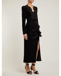 Self-Portrait Black Crystal Embellished Velvet Midi Dress