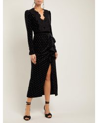 Self-Portrait Black Crystal Embellished Velvet Midi Dress