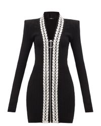 Balmain Black Ring-embellished Ribbed-jersey Mini Dress