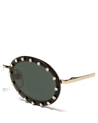 Valentino Crystal Embellished Oval Frame Sunglasses - Lyst