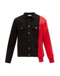 half red half black jean jacket