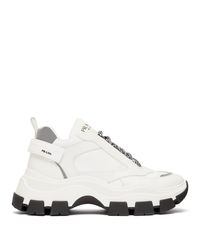 Prada Leather Pegasus Chunky Sole Trainers in White Black (White) for ...